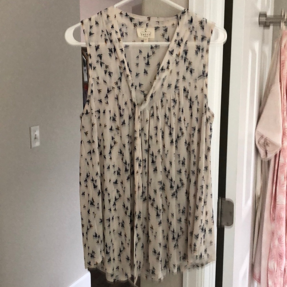 Cream blouse with bird design